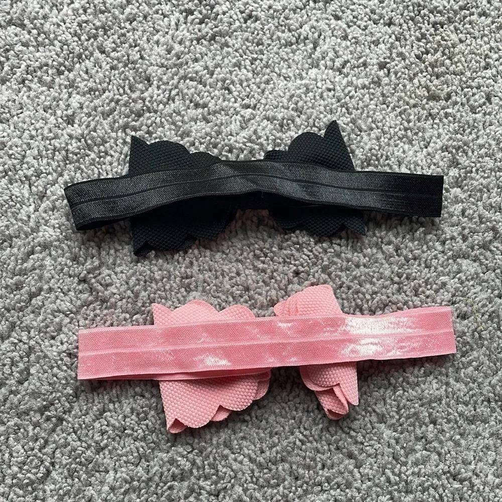 Set Of 2 Infant/Toddler Pink & Black Bow Headbands